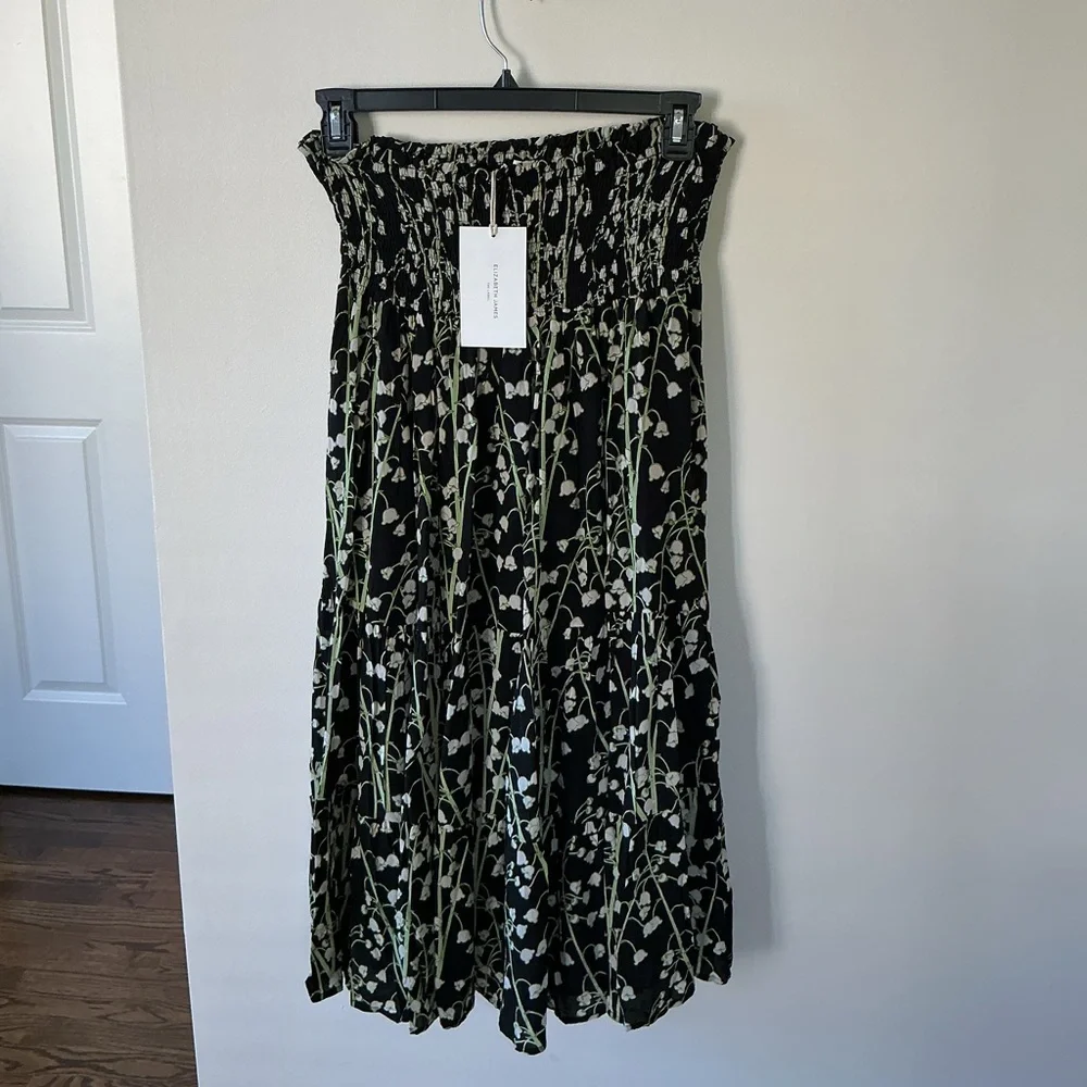 Elizabeth James The Label Pull On Floral Black and Green Maxi Skirt Large - Picture 4 of 6